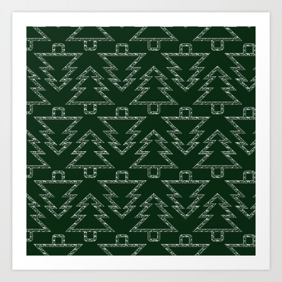 Merry Christmas- Abstract christmas tree pattern on festive green Art Print