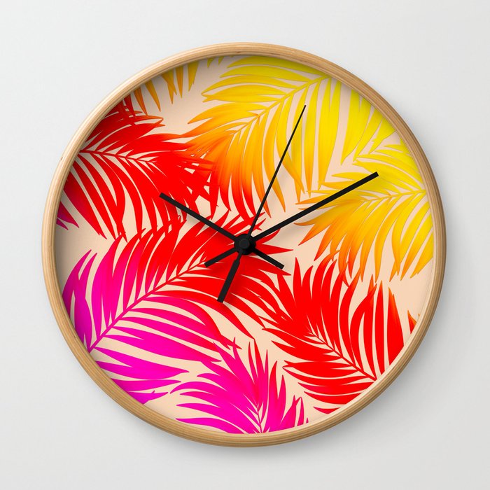 Palm Tree Fronds Multi Colour Vivid Hawaii Tropical Décor Wall Clock