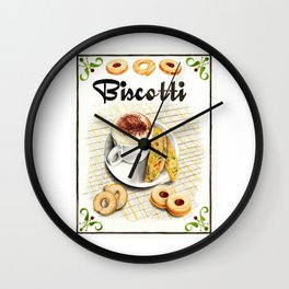 BISCOTTI Wall Clock | Latte, Food, Kitchendecor, Italianfood, Italiansummer, Kitchenaccessories, Biscotti, Foodillustration, Tuscany, Painting 