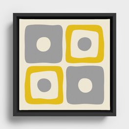Mid Century Modern Square Dot Pattern 592 Yellow and Gray Framed Canvas