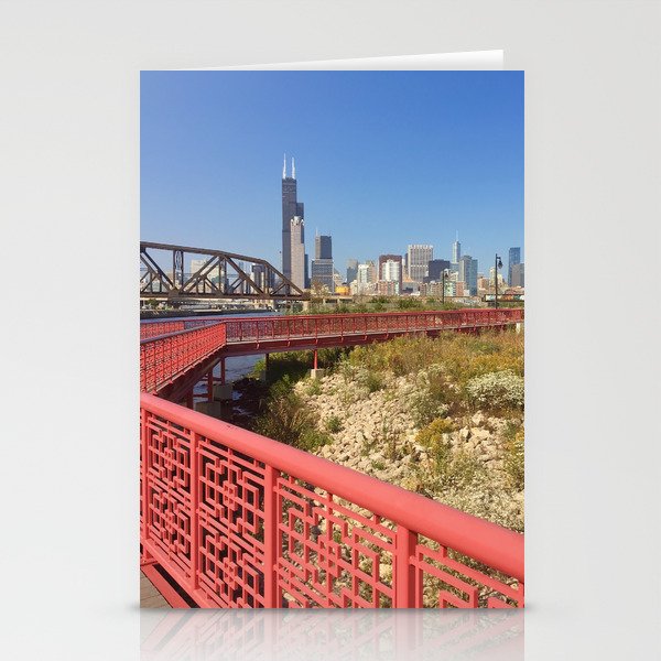 Chinatown Chicago Skyline River View Stationery Cards