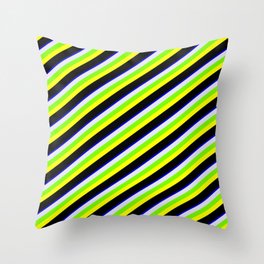 [ Thumbnail: Colorful Blue, Lavender, Green, Yellow, and Black Colored Stripes Pattern Throw Pillow ]