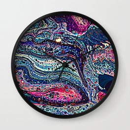those who wonder Wall Clock | Cells, Abstract, Ink, Colour, Acrylic, Painting, Fluidart, Flowart, Rainbow, Blue 