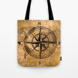Destinations - Compass Rose and World Map Tote Bag