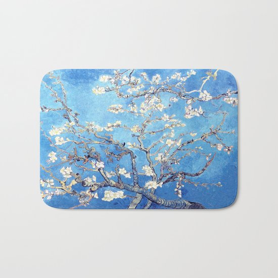 Vincent Van Gogh Almond Blossoms. Turquoise Bath Mat