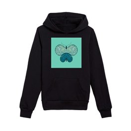 Butterfly Pattern Design Turquoise Floral Illustration  Kids Pullover Hoodie