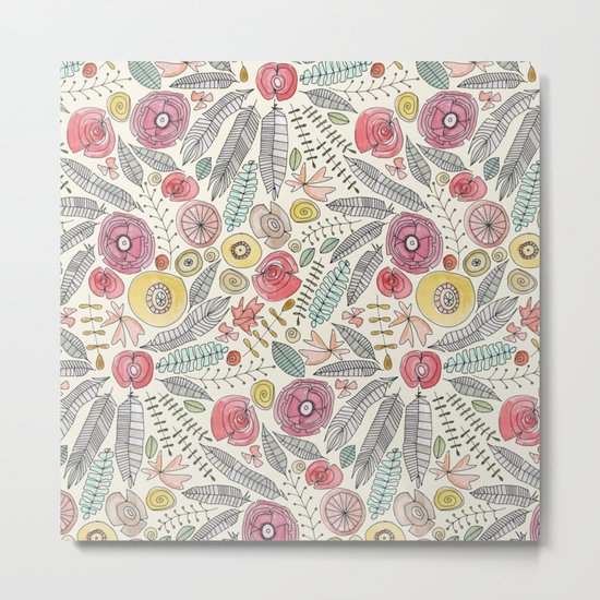 feather fleur watercolor Metal Print