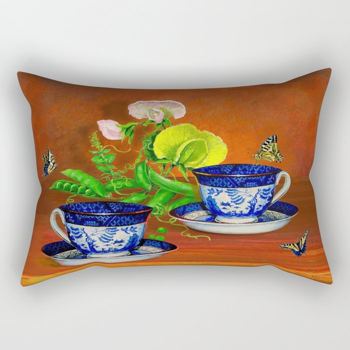 Teacups with Snap Peas Rectangular Pillow