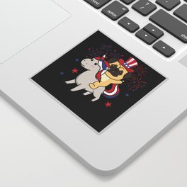 Pug With Unicorn For Fourth Of July Fireworks Sticker