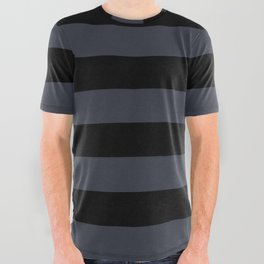 Navy Blue And Black Horizontal Stripe Pattern Pairs Pantone After Midnight Blue 19-4109 2022 Color All Over Graphic Tee