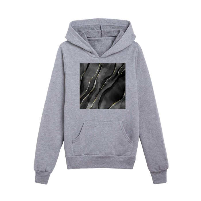 Black Marble With Golden Veins Kids Pullover Hoodie