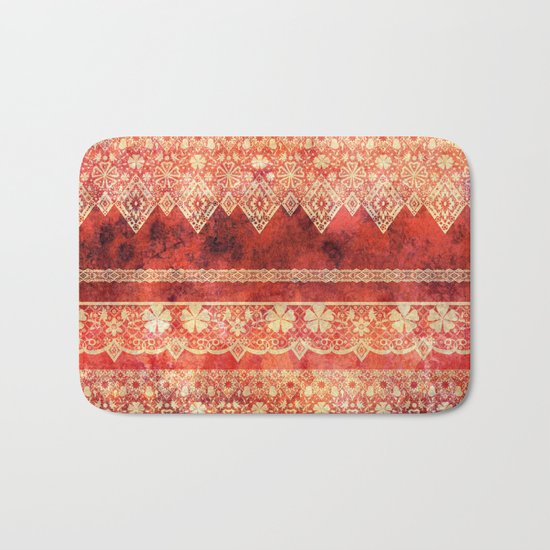 Retro . Vintage lace on a red background . Bath Mat
