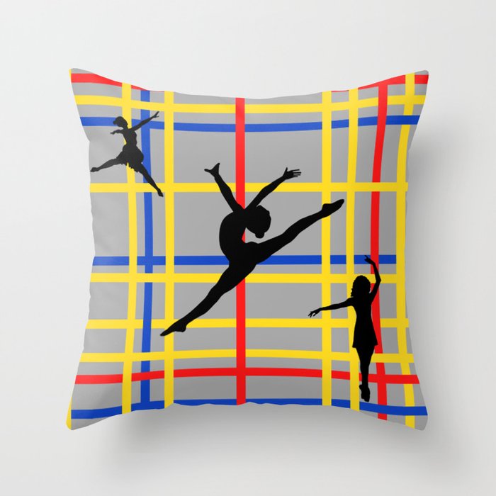 Dancing like Piet Mondrian - New York City I. Red, yellow, and Blue lines on the grey background Throw Pillow