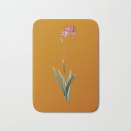 Vintage Corn Lily Botanical Illustration on Sunset Orange Bath Mat