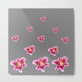 STRAWBERRY COLORED ASIAN LILIES GREY ART Metal Print