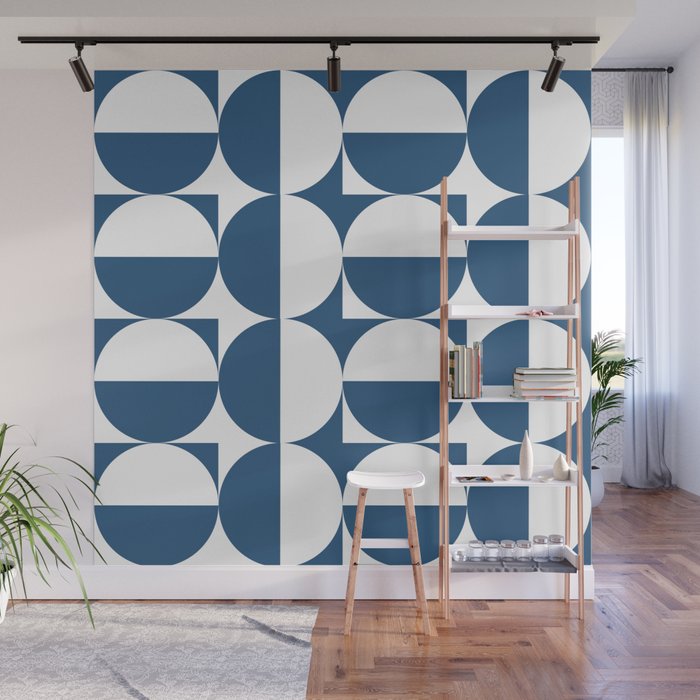 Mid century white and blue Wall Mural