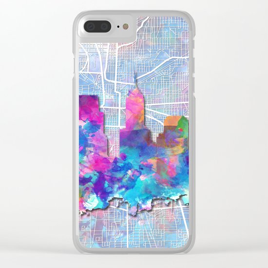 indianapolis city skyline watercolor 2 Clear iPhone Case