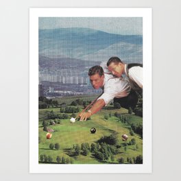 Billiard with Good Friends Art Print | 8Ball, Collage, Nature, Photo, Retro, Vintage, Curated, Fun, Billard, Pool 