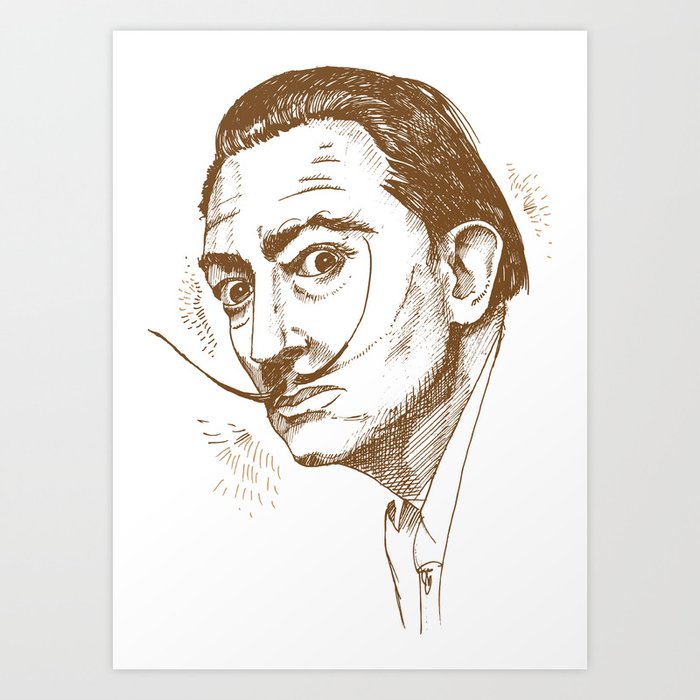 hand drawn portrait of salvador dali. illustration Art Print