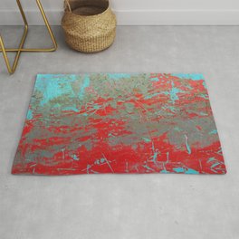 texture - aqua and red paint Rug