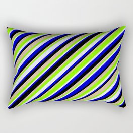 [ Thumbnail: Eye-catching Green, Lavender, Blue, Black, and Tan Colored Lined/Striped Pattern Rectangular Pillow ]