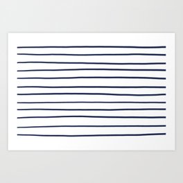 Pantone Blue Depths 19-3940 Hand Drawn Horizontal Lines on White Art Print