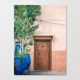 Marrakech Travel Photography "Wooden door on coral wall | Colorful wanderlust photo print Canvas Print