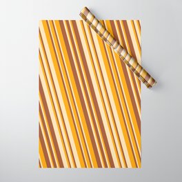 [ Thumbnail: Orange, Beige & Sienna Colored Striped/Lined Pattern Wrapping Paper ]