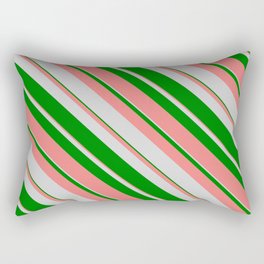 [ Thumbnail: Light Grey, Green & Light Coral Colored Lines/Stripes Pattern Rectangular Pillow ]