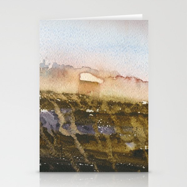 Mist covered landscape painting with buildings. Stationery Cards
