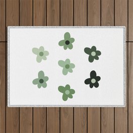 Sage Green Daisy Flowers Outdoor Rug