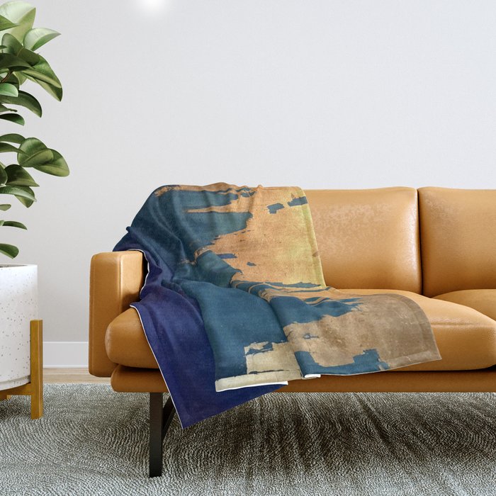Gold Leaf & Blue Abstract Throw Blanket