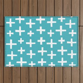 Abstract Cross Pattern Turquoise Outdoor Rug