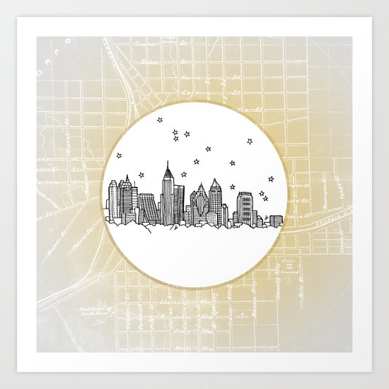 Atlanta, Georgia City Skyline Illustration Drawing Art Print