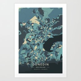 Dunedin, New Zealand - Cream Blue Art Print