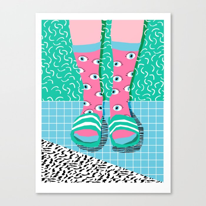 Chillax - memphis throwback style retro classic 1980s 80s grid pattern socks fashion apparel Canvas Print