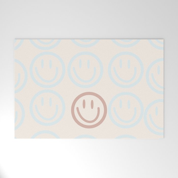 Preppy Smiley Face - Blue and Pink Welcome Mat