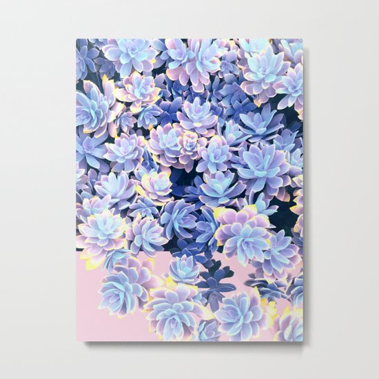 Cactus Fall - Blue and Pink Metal Print
