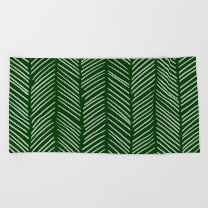 Forest Green Herringbone Beach Towel