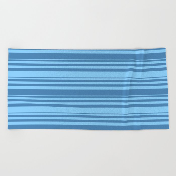 Blue and Light Sky Blue Colored Lines Pattern Beach Towel