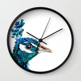 Proud Peacock Bird Art In Blue And Teal Wall Clock