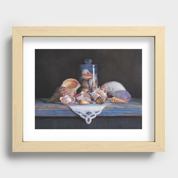 Classical Realism Seashells Still Life Painting Retro Boho Coastal Beach Vibe Recessed Framed Print