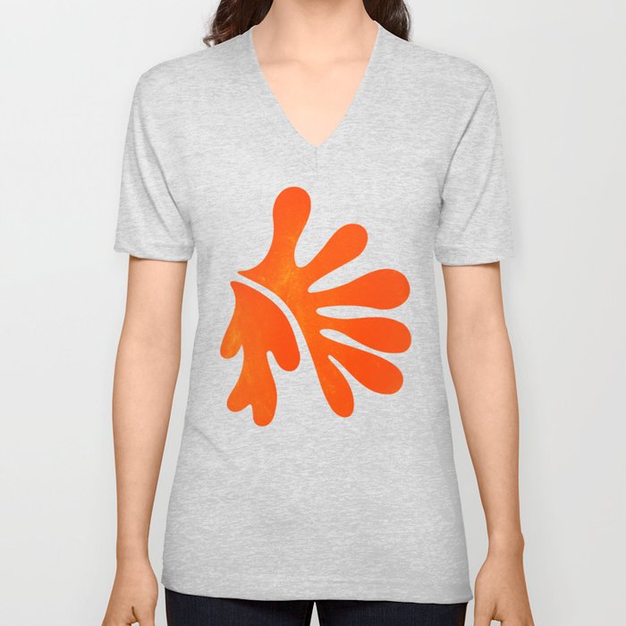 Red Coral Leaf: Matisse Paper Cutouts II V Neck T Shirt