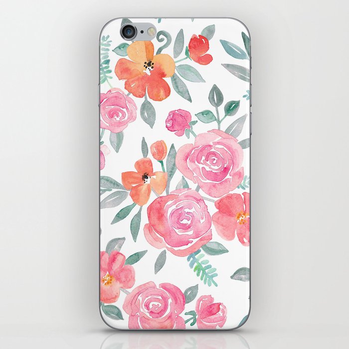 Amelia Floral in Pink and Peach Watercolor iPhone Skin