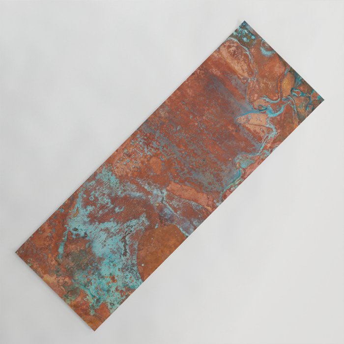 Tarnished Metal Copper Aqua Texture - Natural Marbling Industrial Art  Yoga Mat