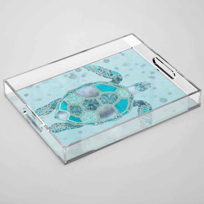 Glamour Aqua Turquoise Turtle Underwater Scenery Acrylic Tray