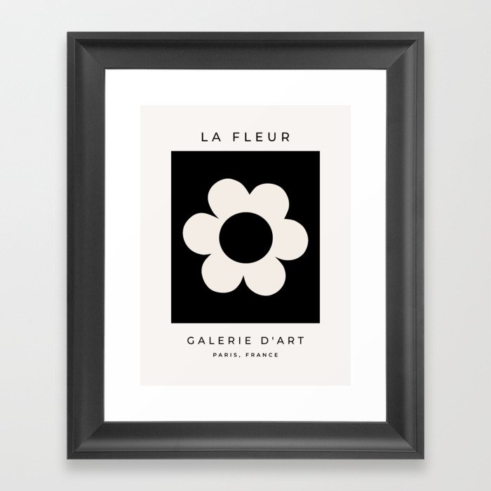 La Fleur | 06 - Retro Floral Print Black And White Flower Framed Art Print