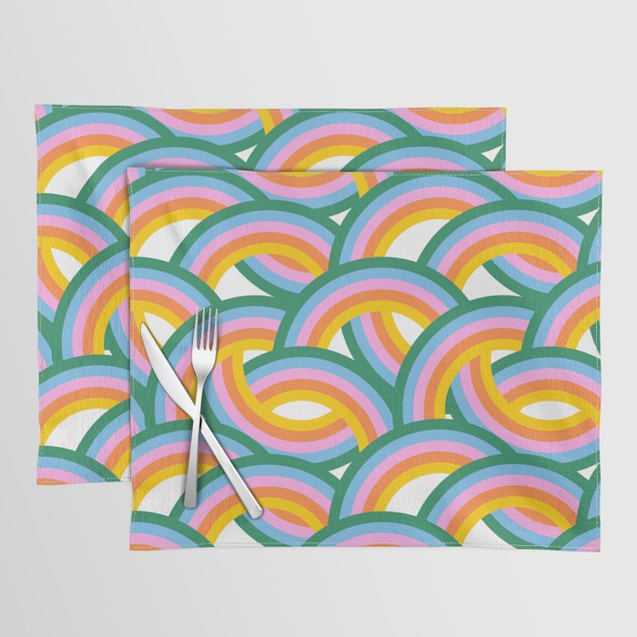 Retro 70s groovy rainbow seamless pattern with pastel color Placemat