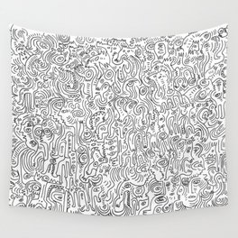 Graffiti Black and White Pattern Doodle Hand Designed Scan Wall Tapestry