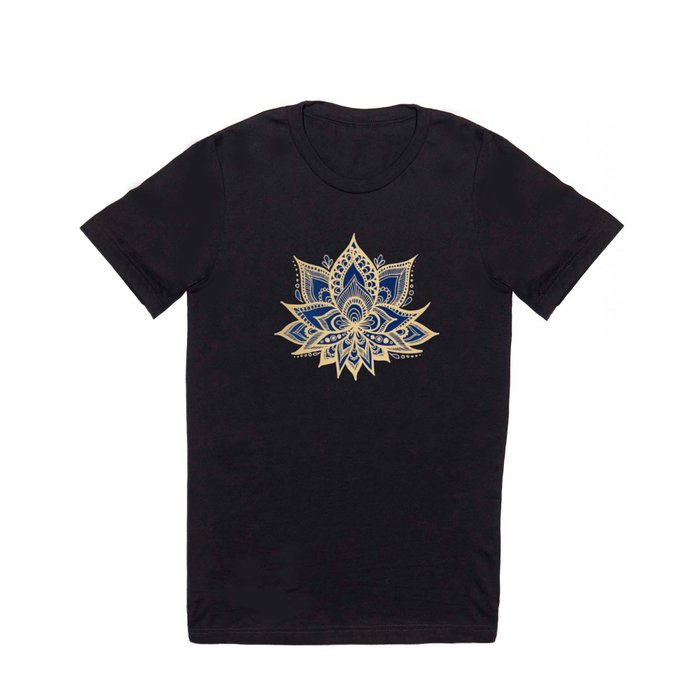 Gold and Blue Lotus Flower Mandala T Shirt